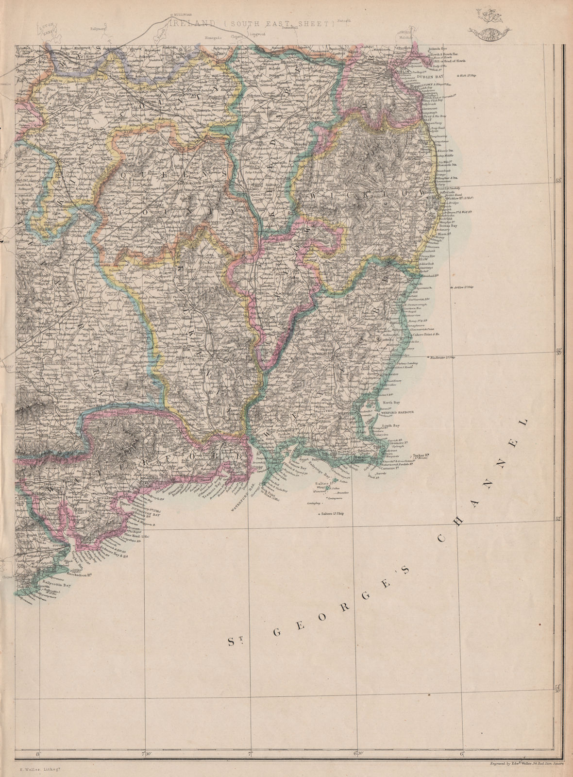Associate Product IRELAND SOUTH EAST. Wexford Waterford Kilkenny Wicklow Kildare. WELLER 1863 map