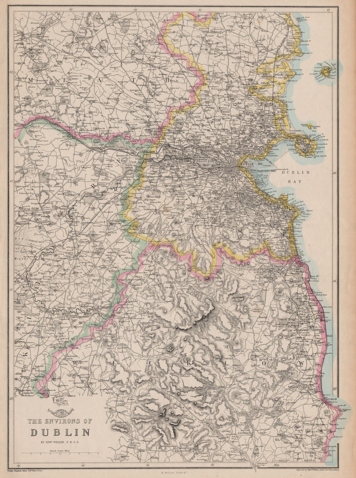 DUBLIN ENVIRONS. Wicklow Mountains. Railways. Ireland. WELLER.Dispatch 1863 map