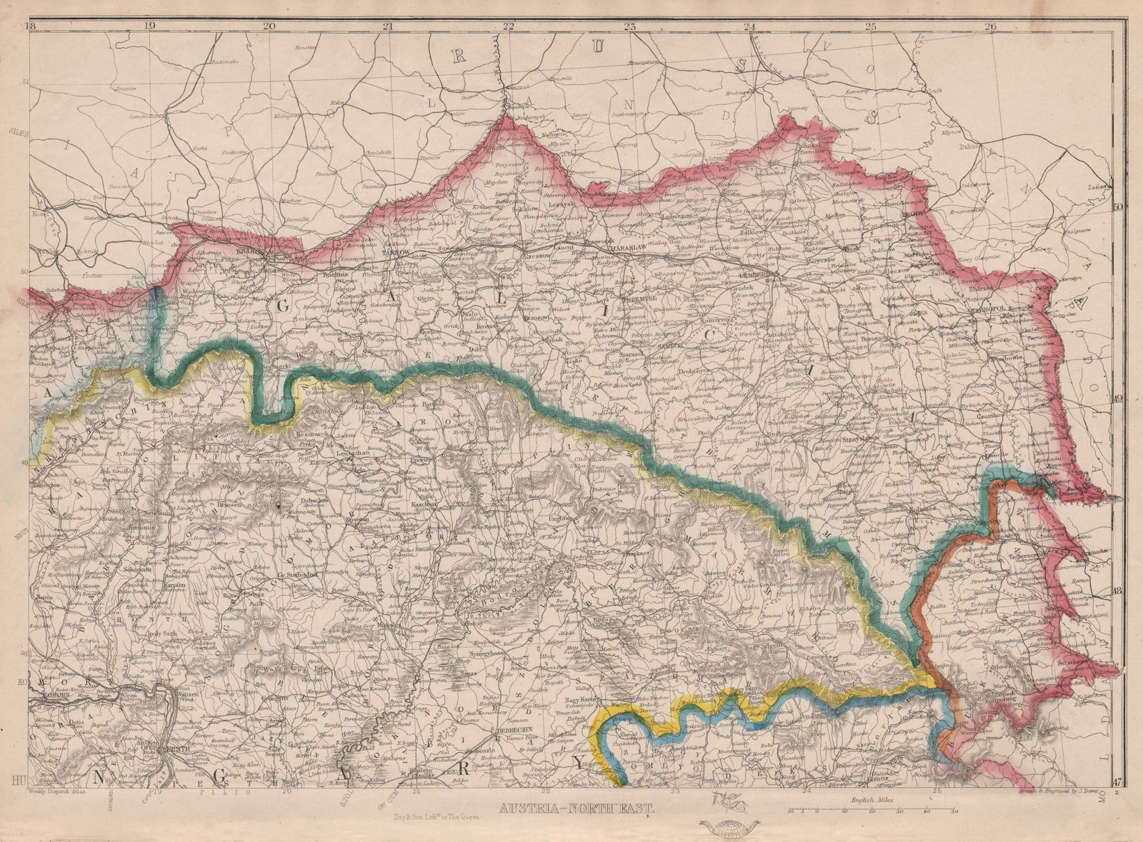 Associate Product AUSTRIAN EMPIRE NORTH EAST. Galicia Budapest Krakow Lemberg. DOWER 1863 map