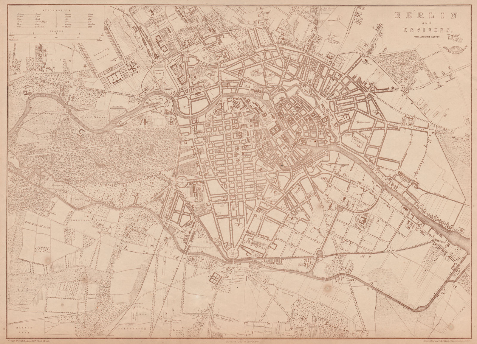 Associate Product BERLIN. Large town/city plan by T. ETTLING for the Dispatch Atlas 1863 old map