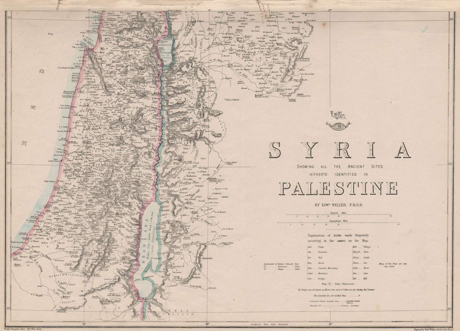 Associate Product SYRIA/PALESTINE. Holy Land Israel. Scriptural & Classical names.WELLER 1863 map