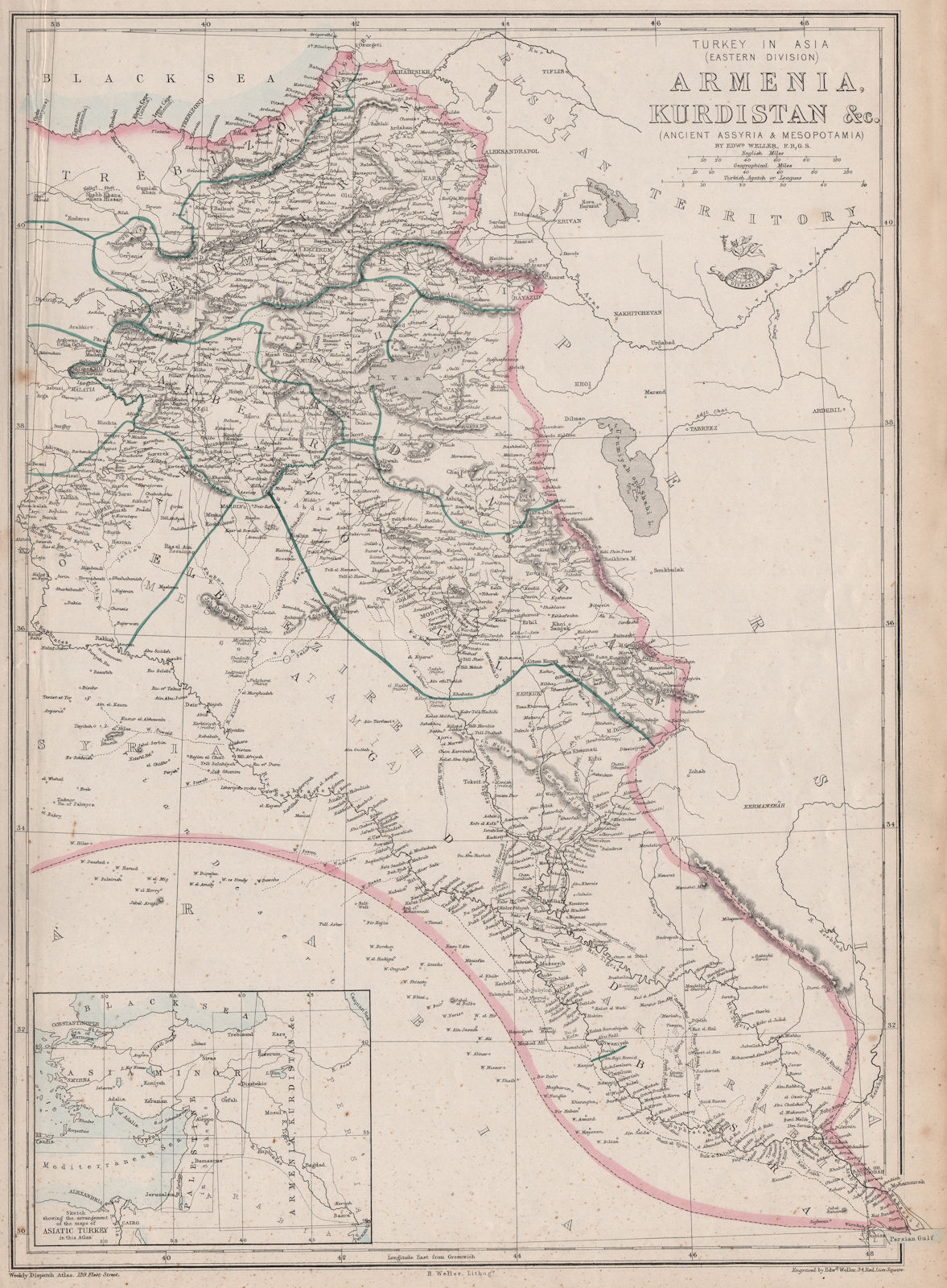 TURKEY IN ASIA EAST Armenia Kurdistan Assyria Mesopotamia Iraq. WELLER 1863 map