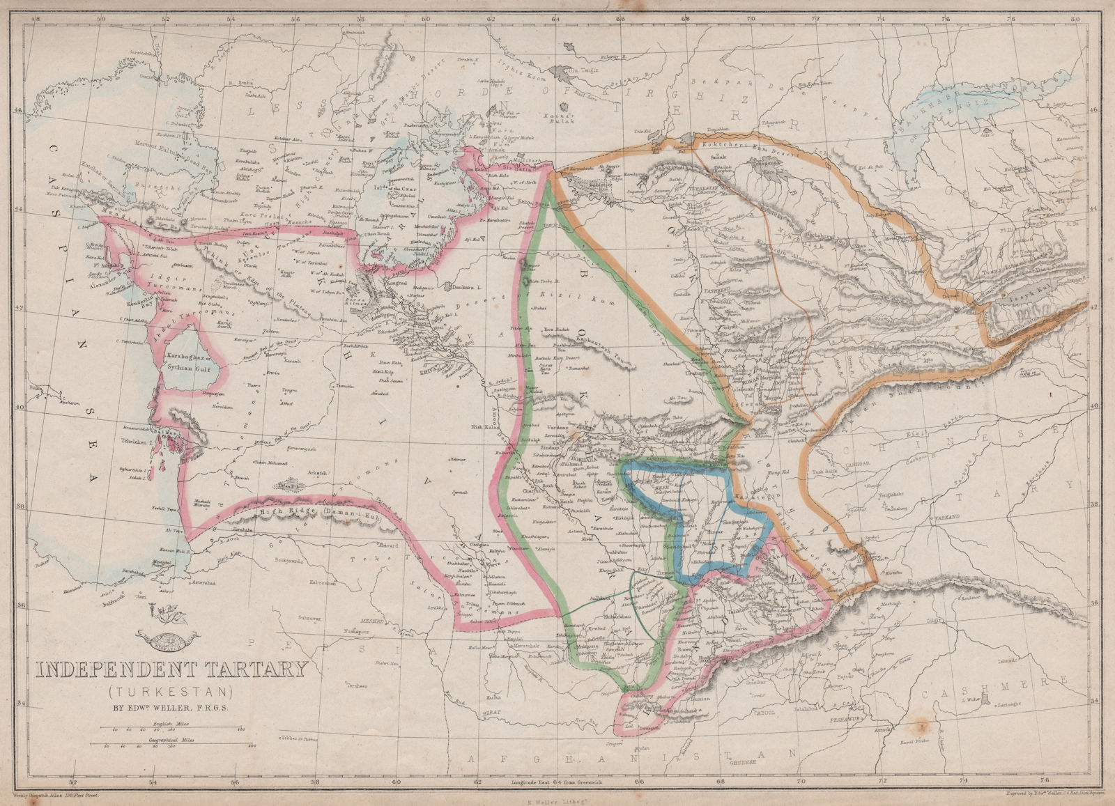 Associate Product CENTRAL ASIA. 'Independent Tartary (Turkestan)'. Khiva Bokhara. WELLER 1863 map