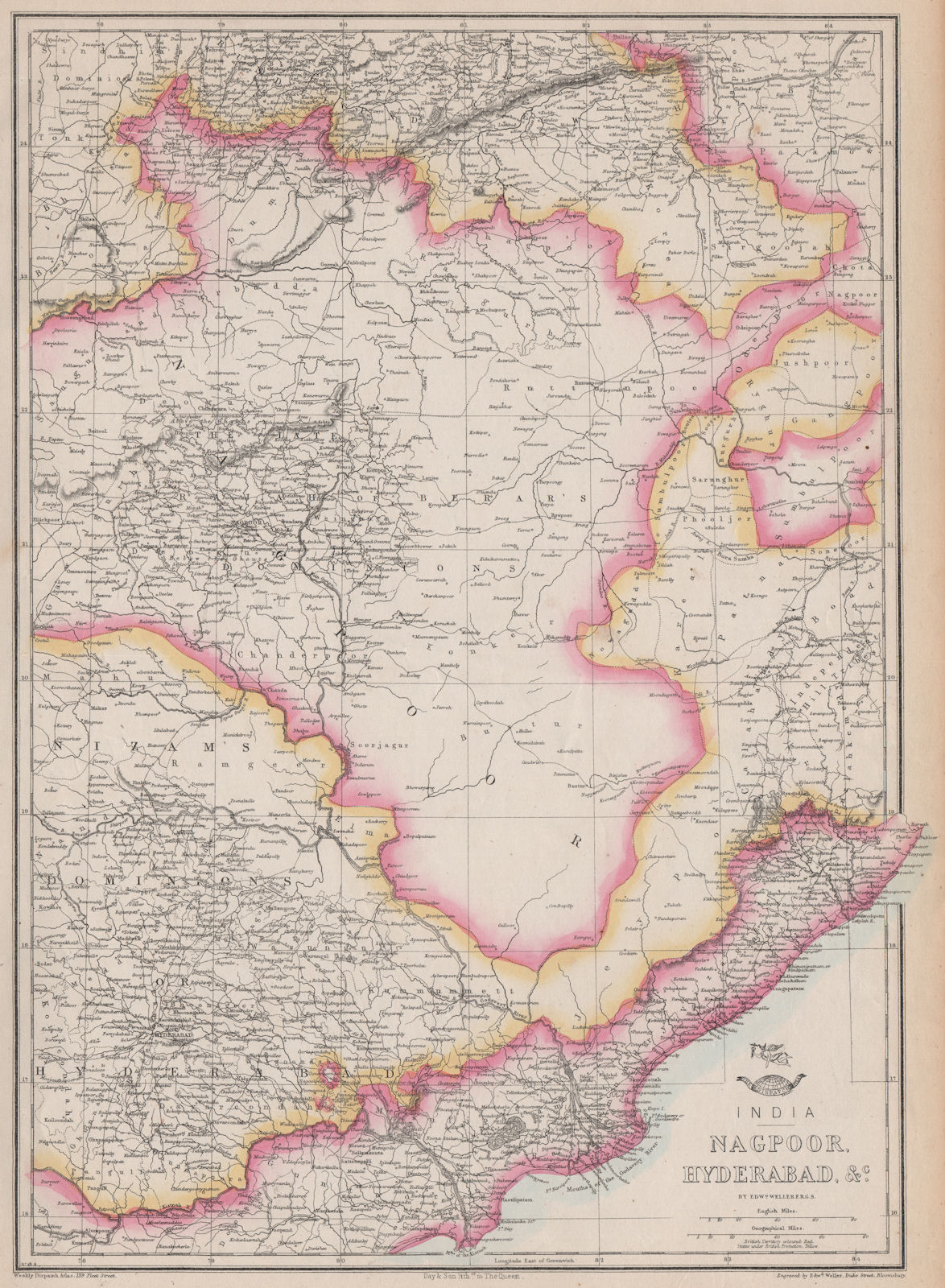 Associate Product BRITISH INDIA. 'Nagpoor, Hyderabad, &c.'. WELLER. Dispatch atlas 1863 old map