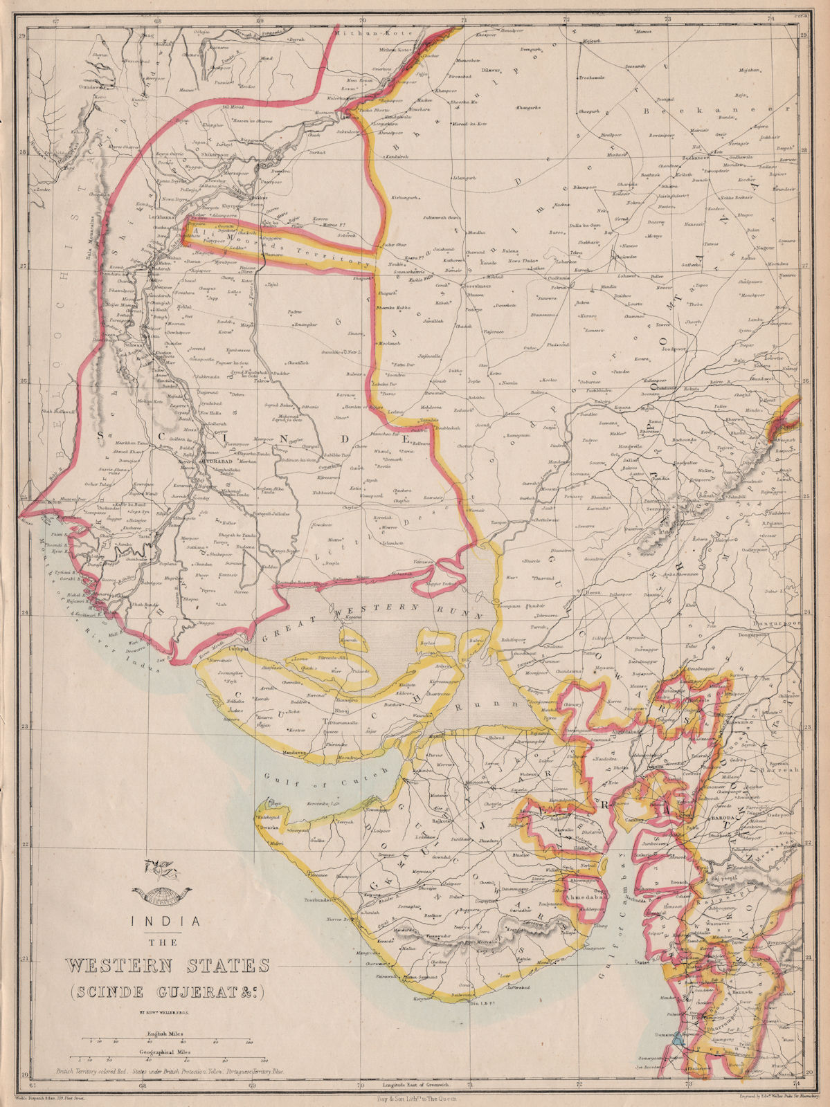 Associate Product BRITISH INDIA. 'Western States (Scinde Gujerat &c)'. Daman. WELLER 1863 map