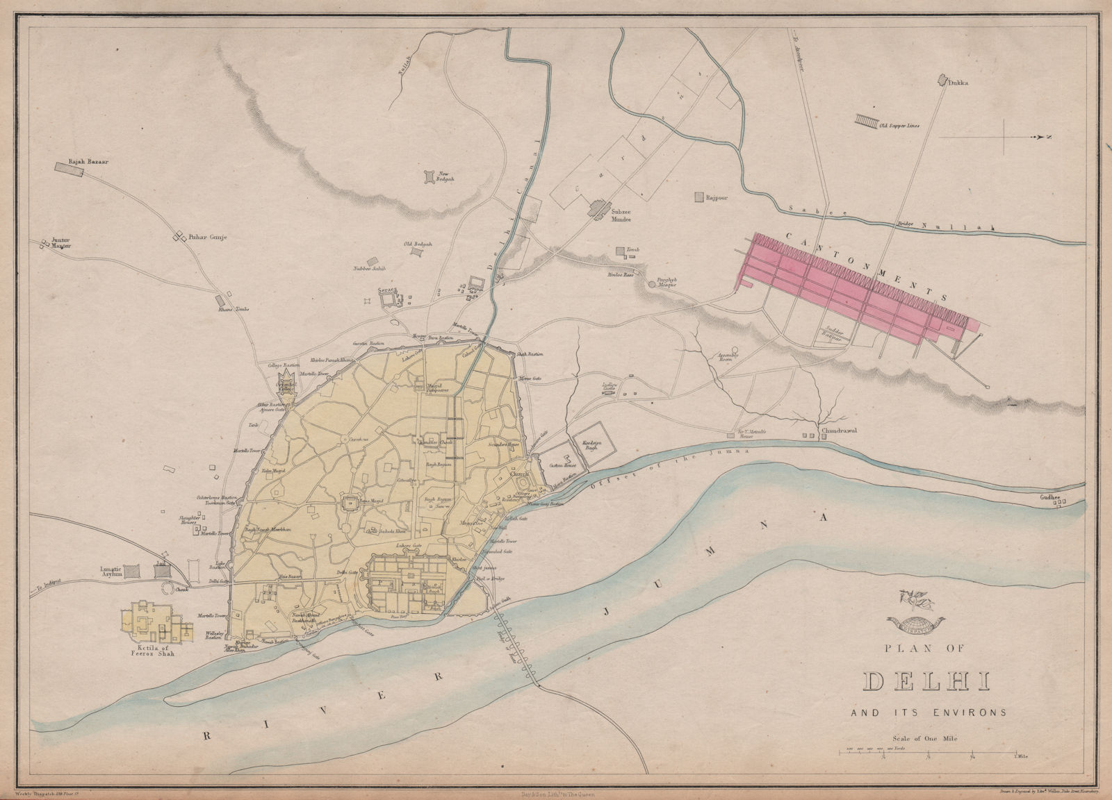 Associate Product Town/city 'PLAN OF DELHI AND ITS ENVIRONS'. Cantonments. India. WELLER 1863 map