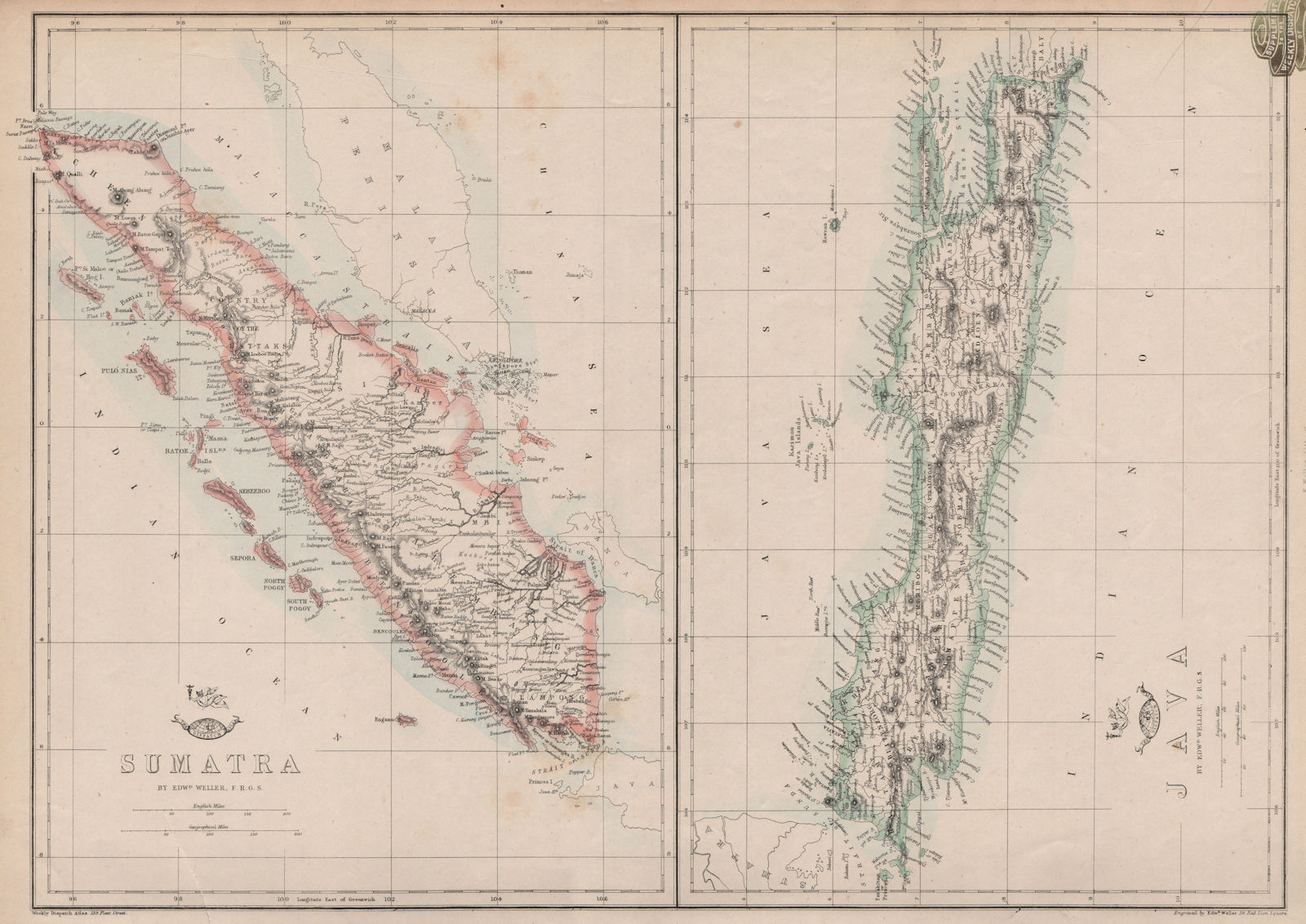 Associate Product SUMATRA & JAVA. Dutch East Indies. Singapore. Indonesia. WELLER 1863 old map