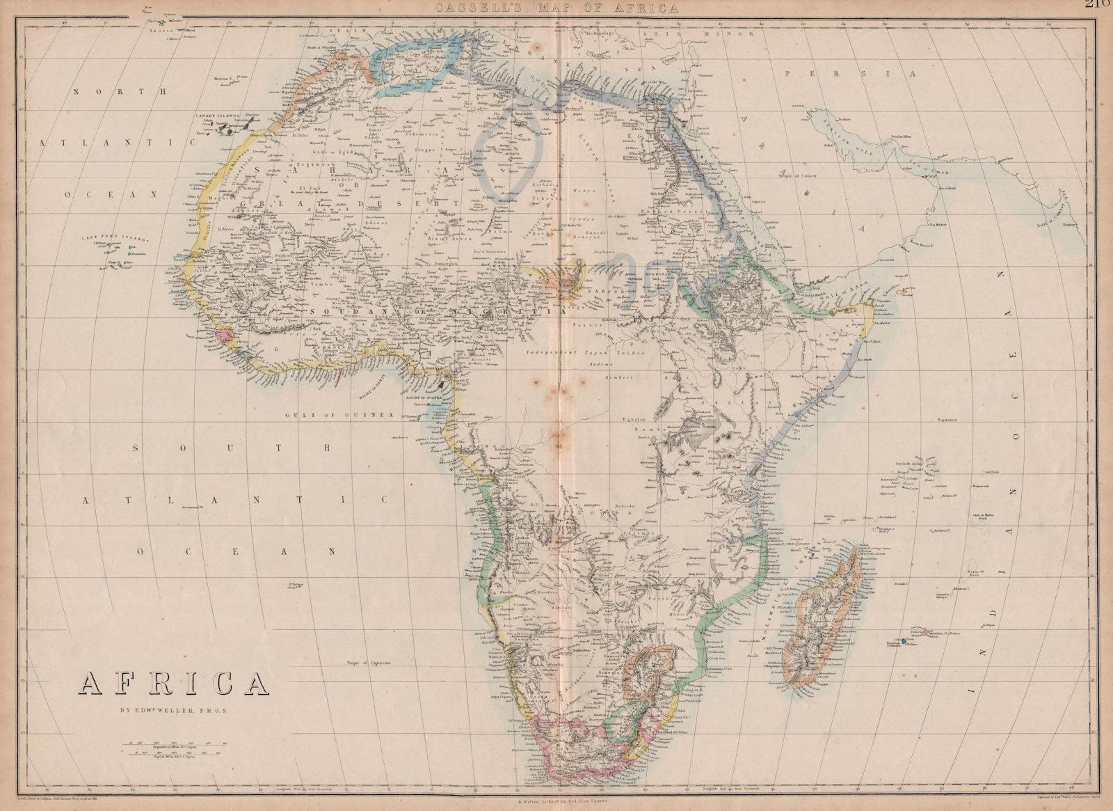 Pre-colonial AFRICA. Mountains of Kong.Circular Zambesi.Tribes. WELLER 1863 map