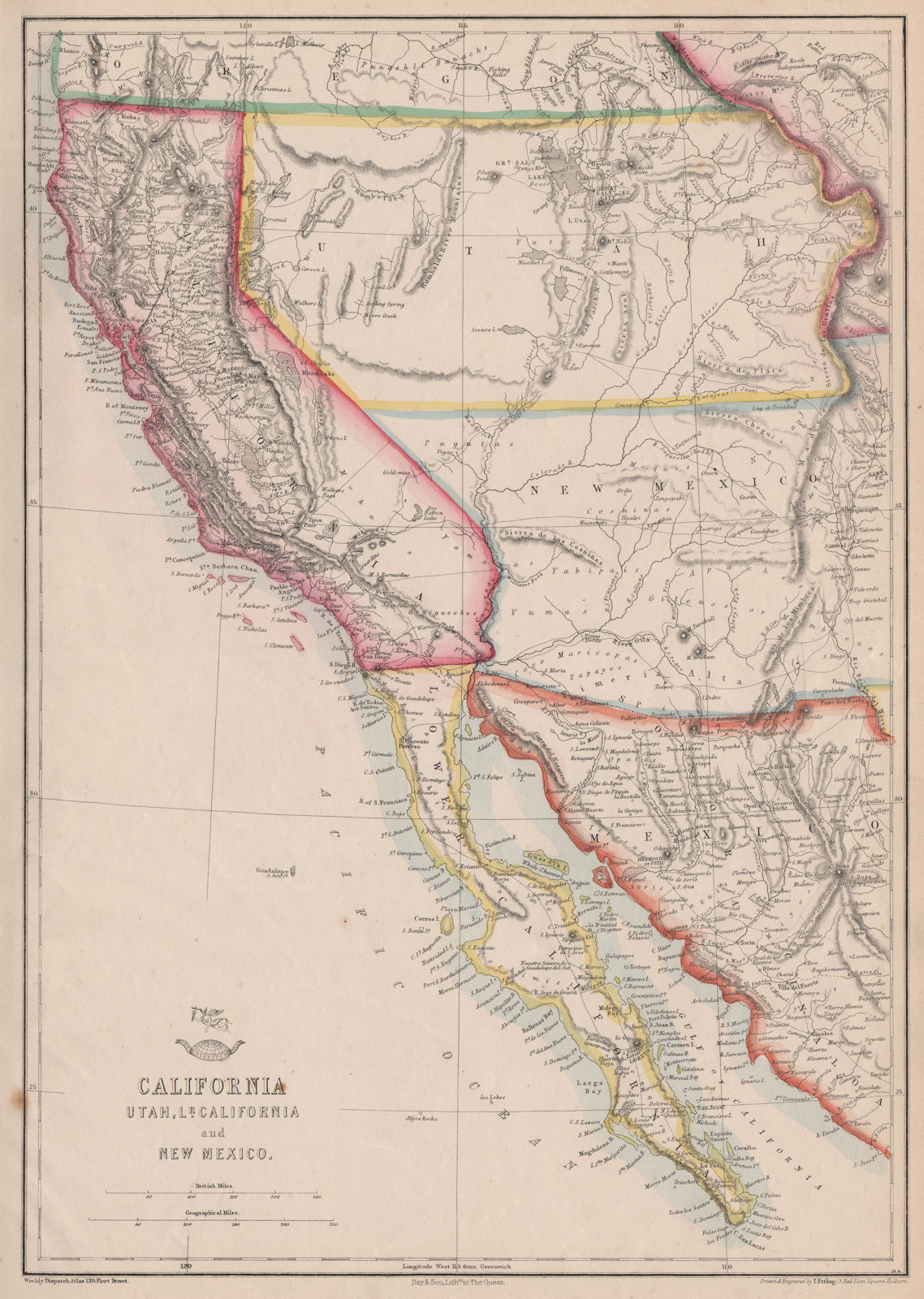 BAJA/CALIFORNIA, UTAH & NEW MEXICO TERRITORIES. Pre-Nevada. ETTLING 1863 map