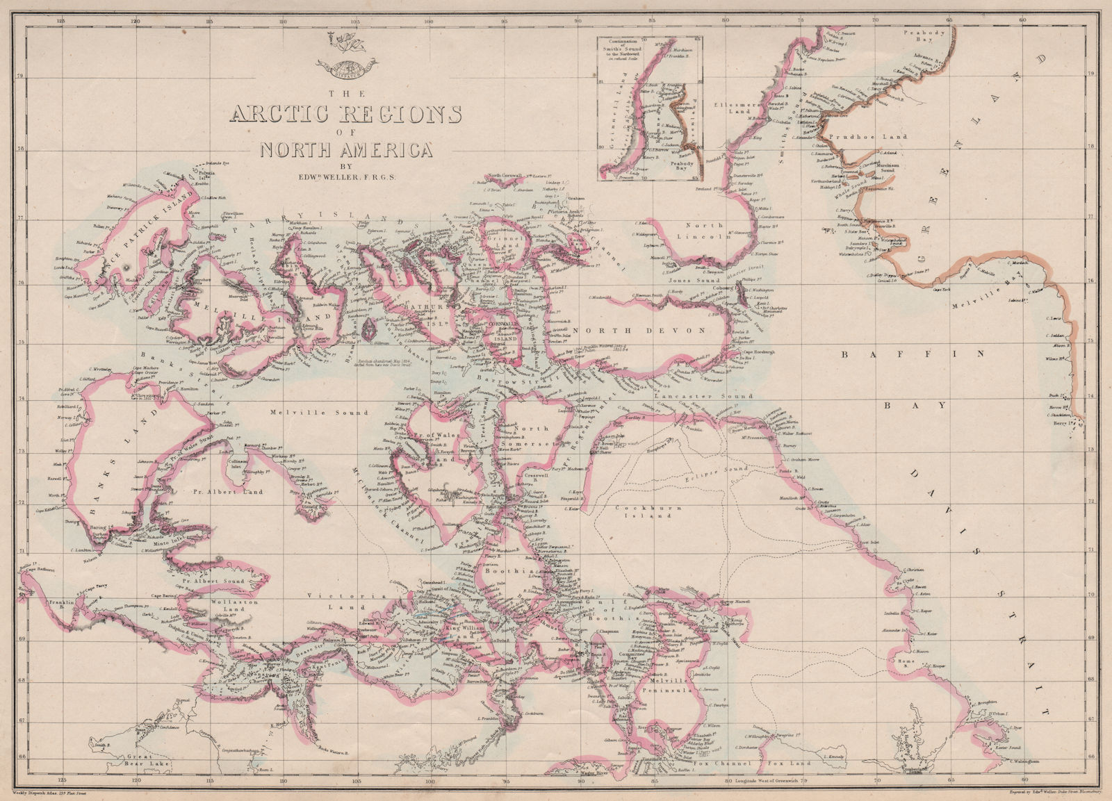CANADIAN ARCTIC ARCHIPELAGO. 'Arctic Regions of North America'. WELLER 1863 map