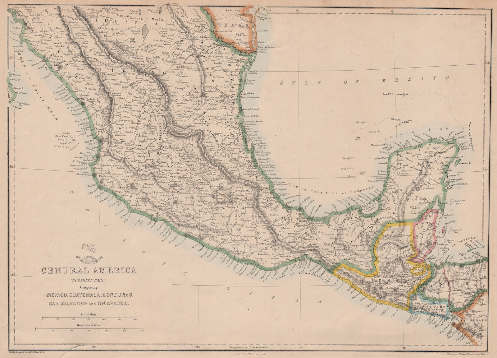 Associate Product NORTHERN CENTRAL AMERICA. Mexico Belize Guatemala Honduras. ETTLING 1863 map