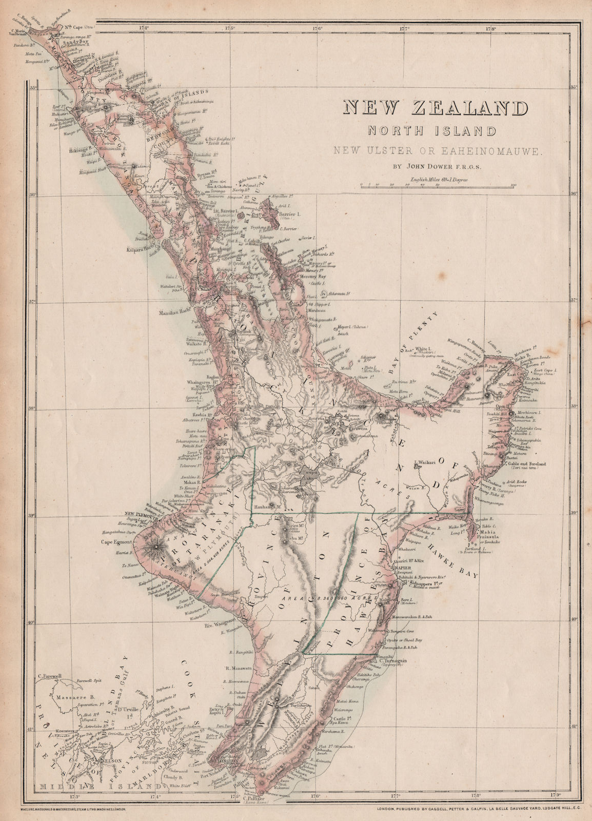 'New Zealand North Island. New Ulster or Eaheinomauwe' provinces DOWER 1863 map