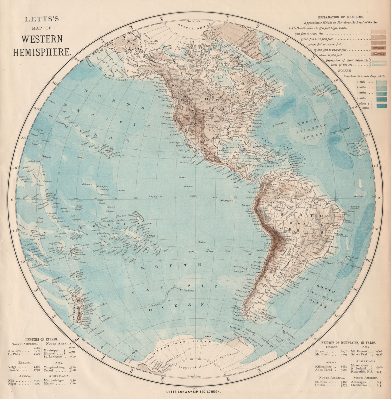 Associate Product WESTERN HEMISPHERE. The Americas; Pacific Ocean; New Zealand. LETTS 1889 map