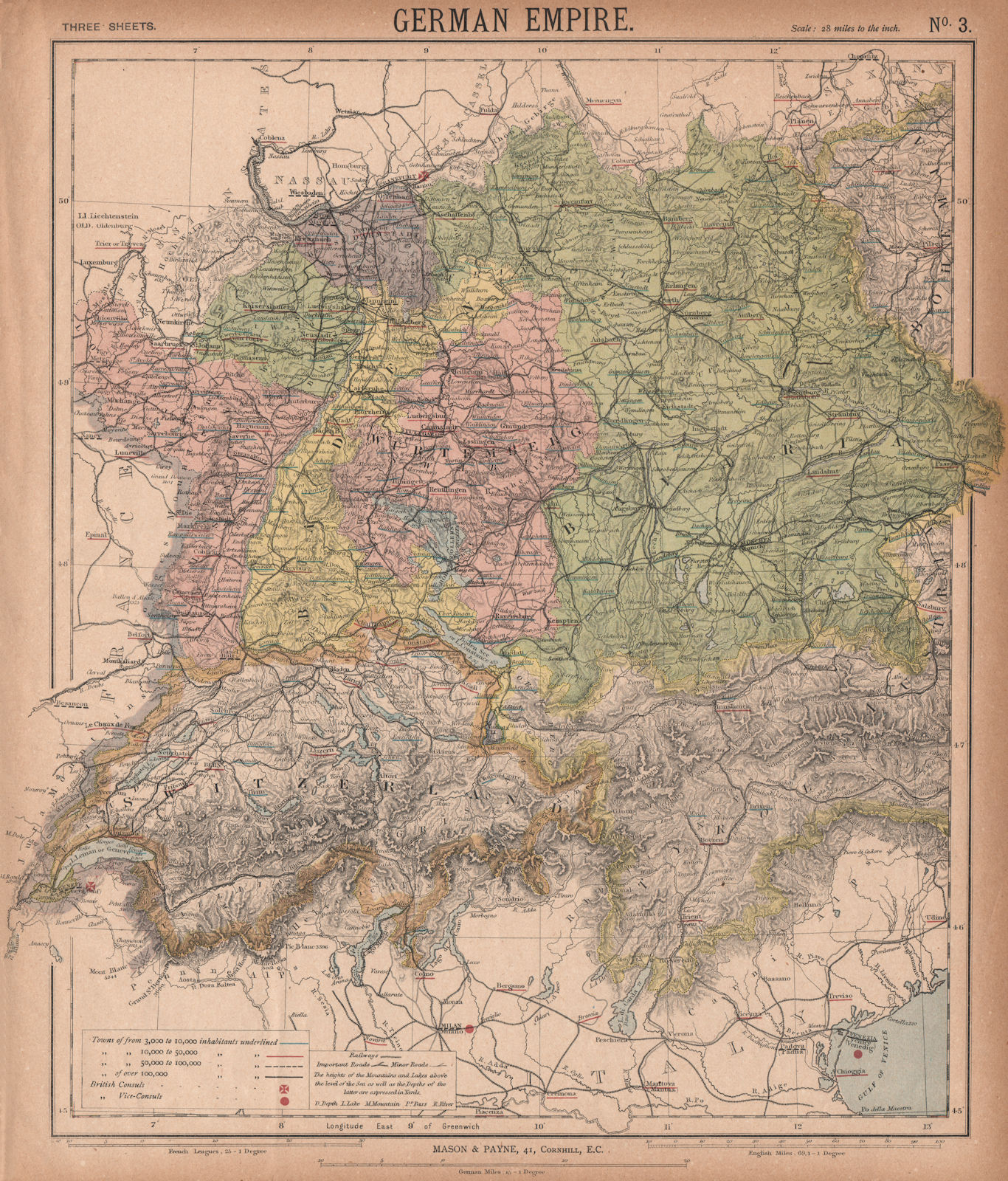 Associate Product GERMANY SWITZERLAND AUSTRIA. Baden Württemberg Bavaria Tyrol. LETTS 1889 map