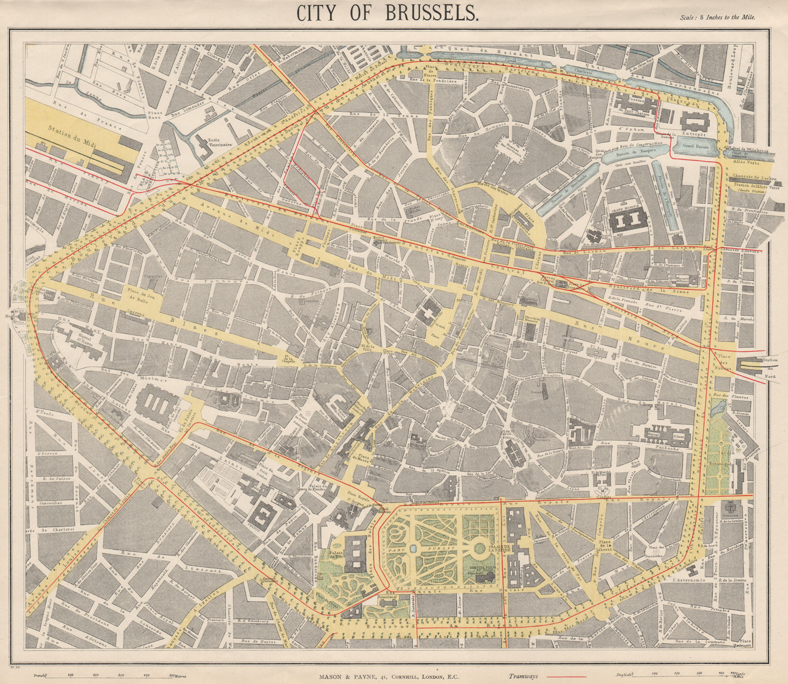 BRUSSELS BRUXELLES BRUSSEL. Antique town city map plan. Tramways. LETTS 1889