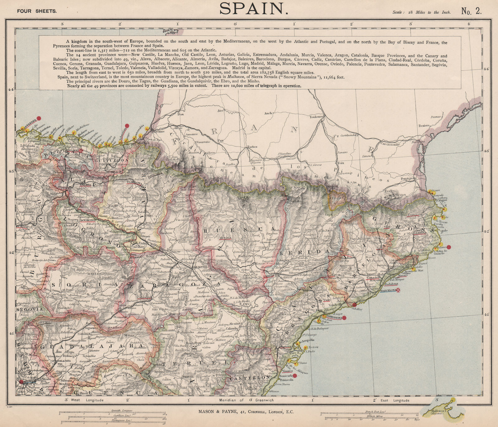 Associate Product SPAIN NORTH EAST. Catalonia Aragon Navarra. Railways Lighthouses. LETTS 1889 map
