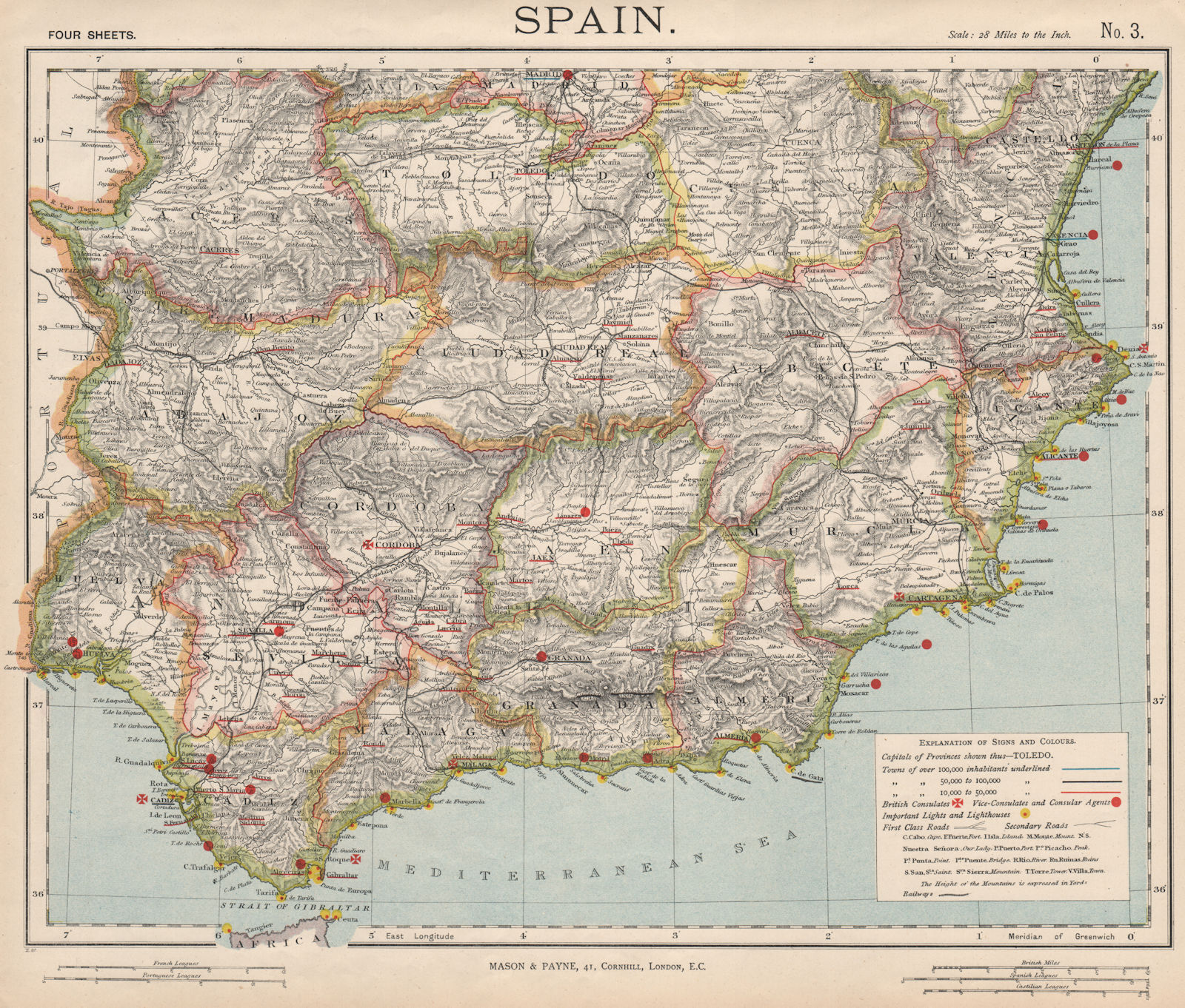 Associate Product SOUTHERN SPAIN SOUTH Railways Lighthouses British Consulates. LETTS 1889 map