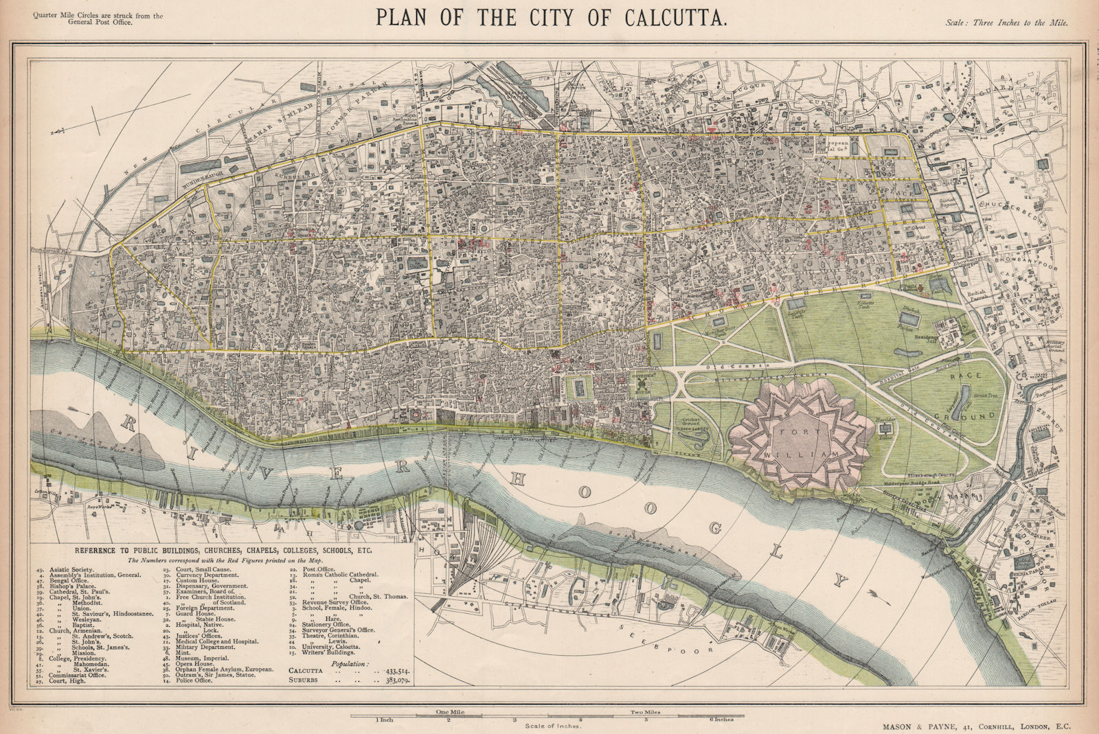 Associate Product CALCUTTA KOLKATA antique town city map plan. Public buildings. LETTS 1889