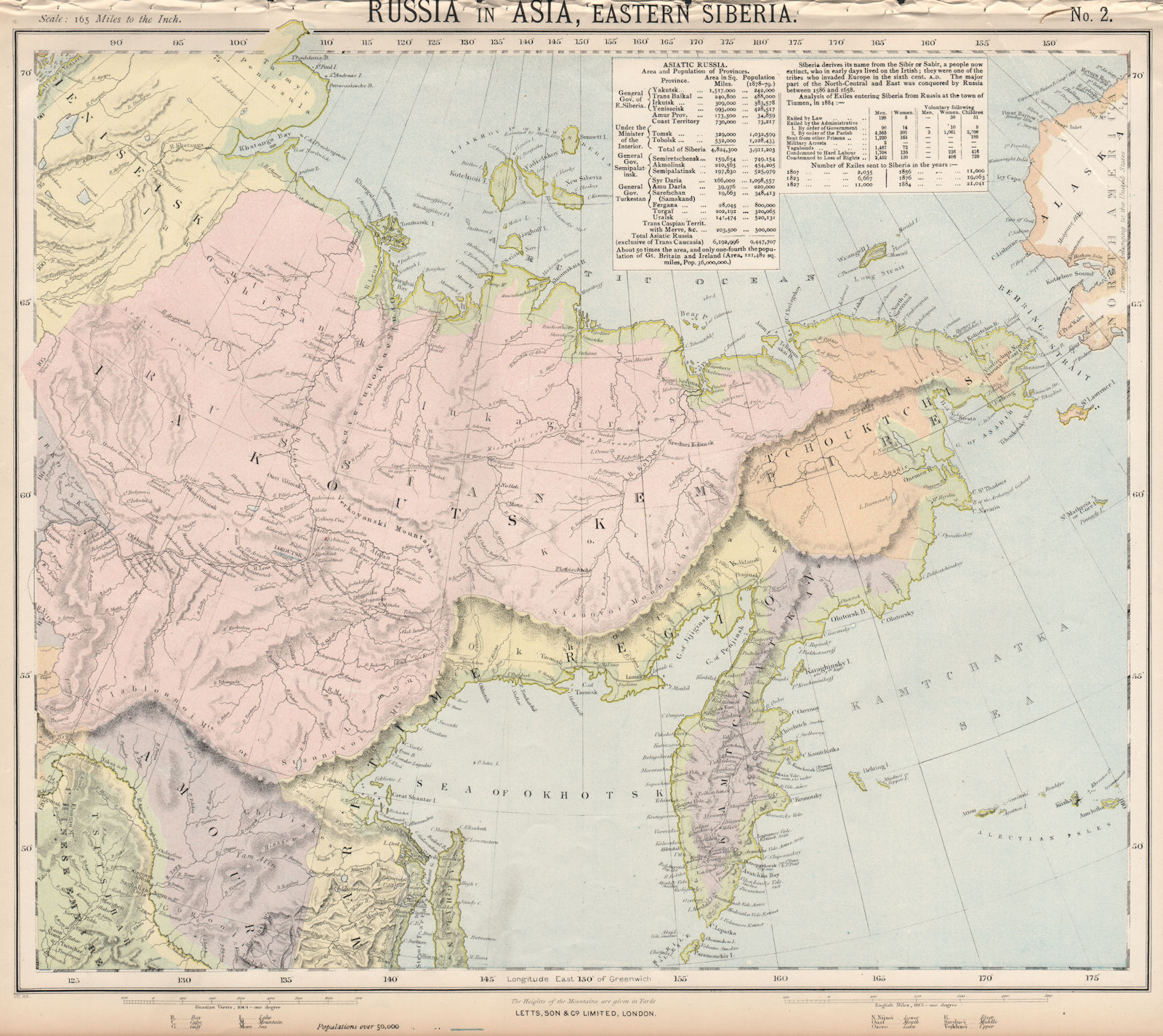 RUSSIA FAR EAST. Eastern Siberia Kamtchatka Iakoutsk Tchouktchis. LETTS 1889 map