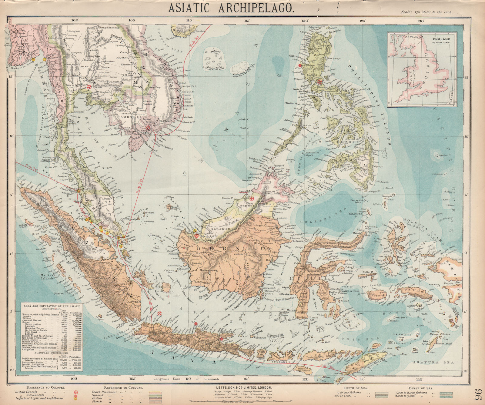 Asiatic Archipelago. Dutch East Indies. Indochina Philippines. LETTS 1889 map