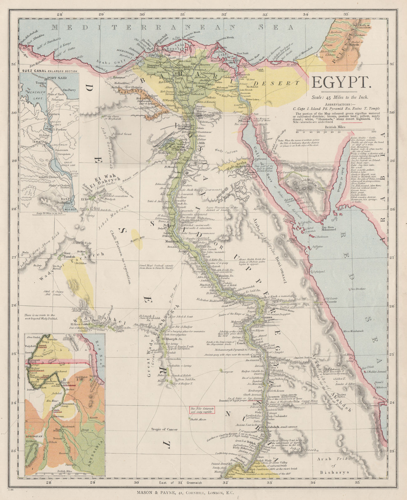 EGYPT. Nile valley. Suez Canal. Red Sea. 'Sherm'/Sharm el-Sheikh. LETTS 1889 map
