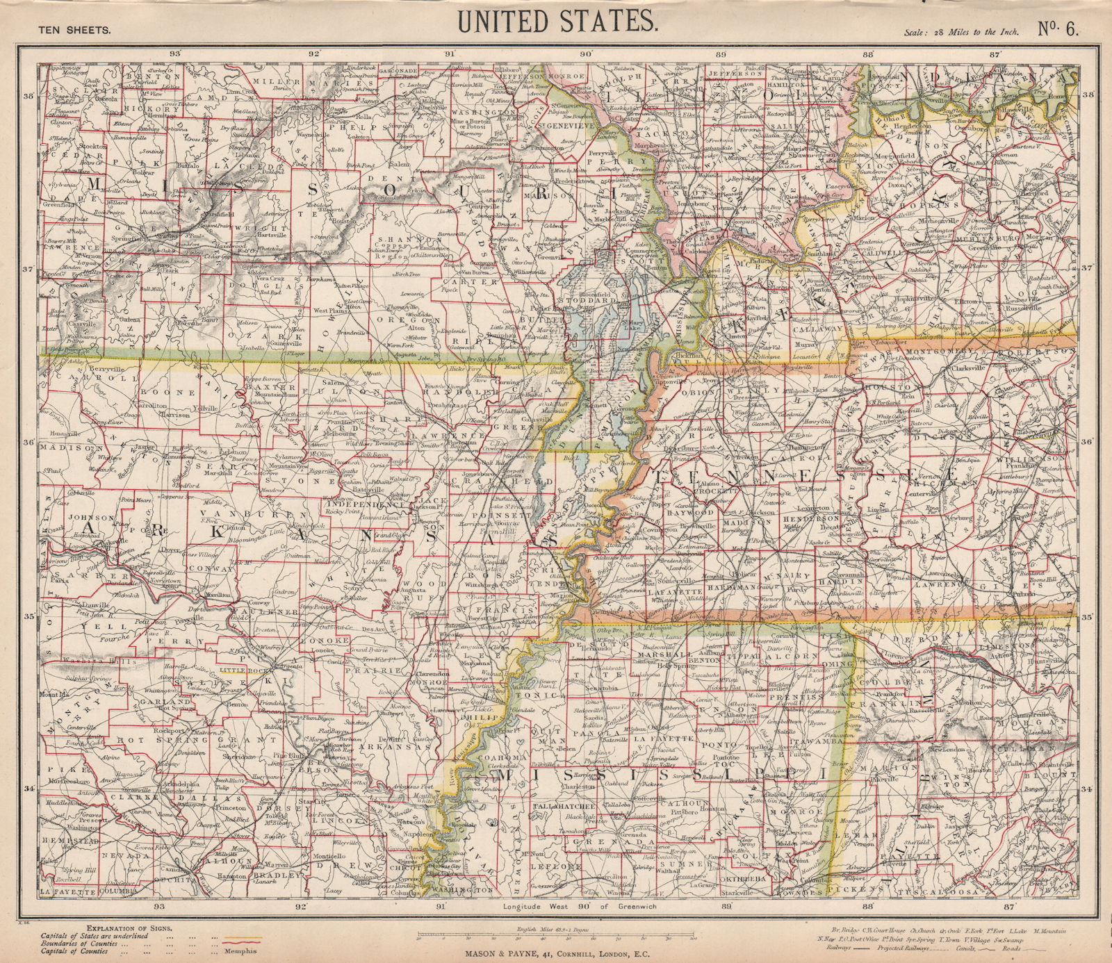 Associate Product SOUTHEASTERN USA. Arkansas Tennessee Missouri MS KY AL Railroads. LETTS 1889 map
