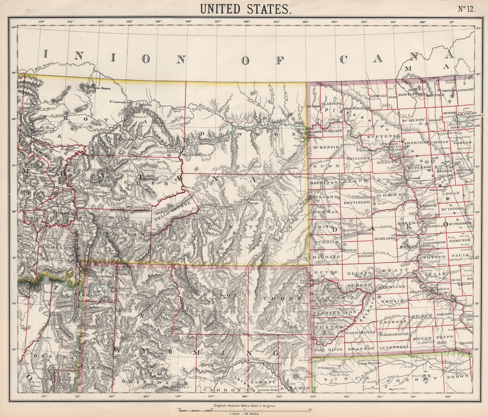 ROCKY MOUNTAINS. Montana Wyoming. Dakota Territory. LETTS 1889 old antique map