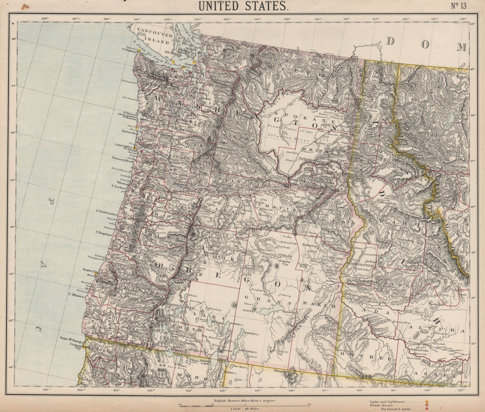 PACIFIC NORTHWEST. Oregon Washington State Idaho. Railroads. LETTS 1889 map