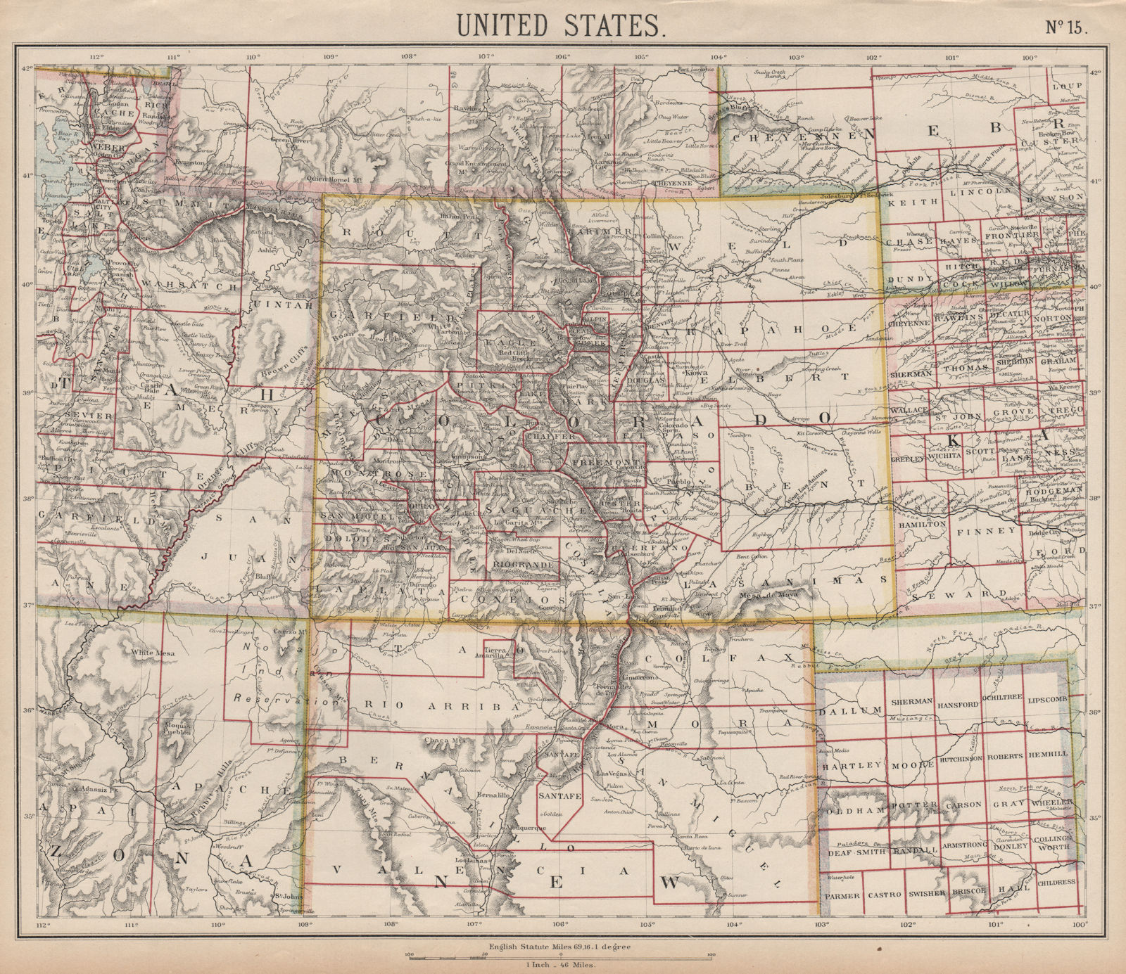 COLORADO & ROCKY MOUNTAINS. Utah New Mexico Denver. Railroads. LETTS 1889 map