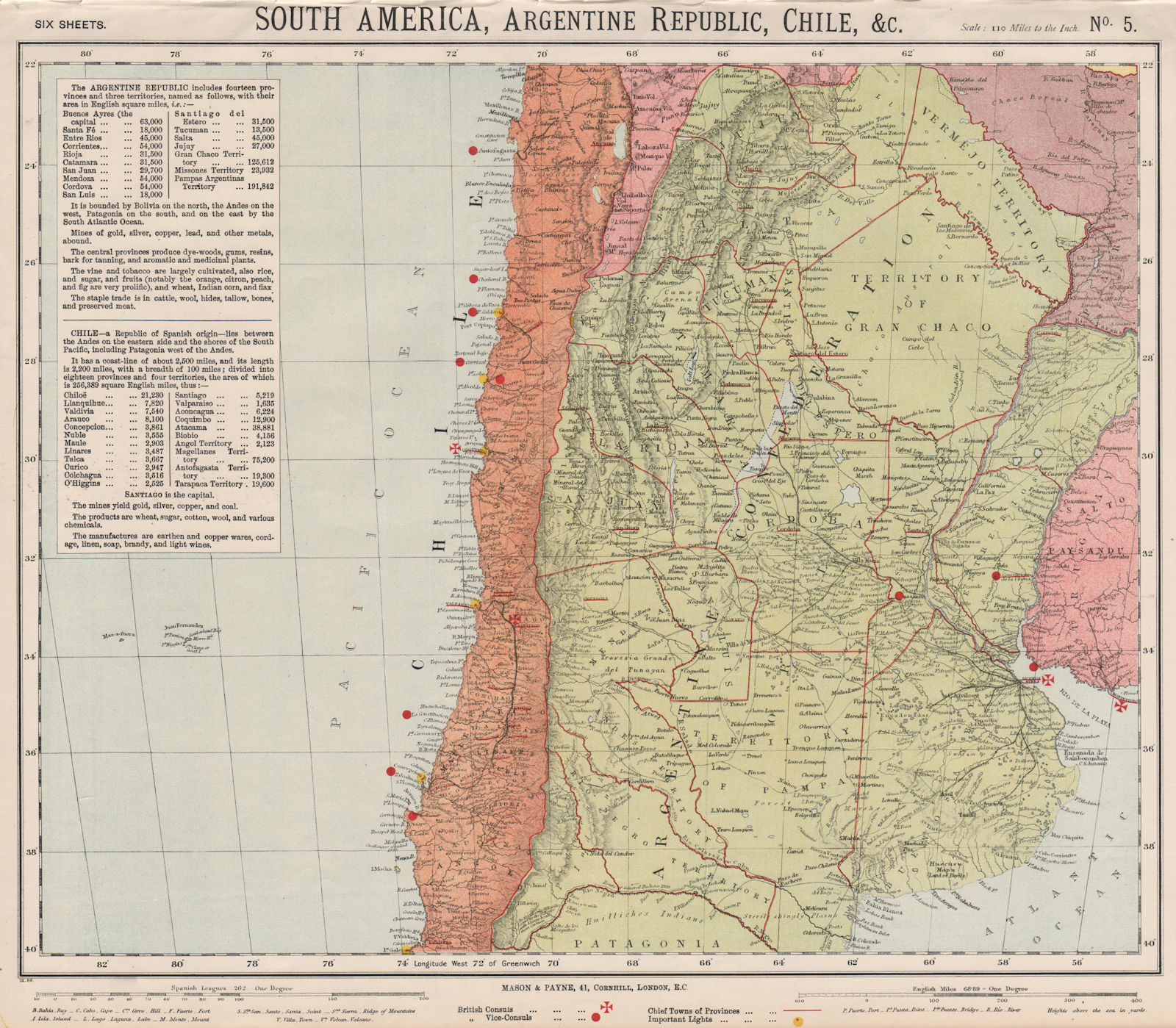 Associate Product SOUTH AMERICA. Chile Argentina. Lighthouses British Consuls. LETTS 1889 map