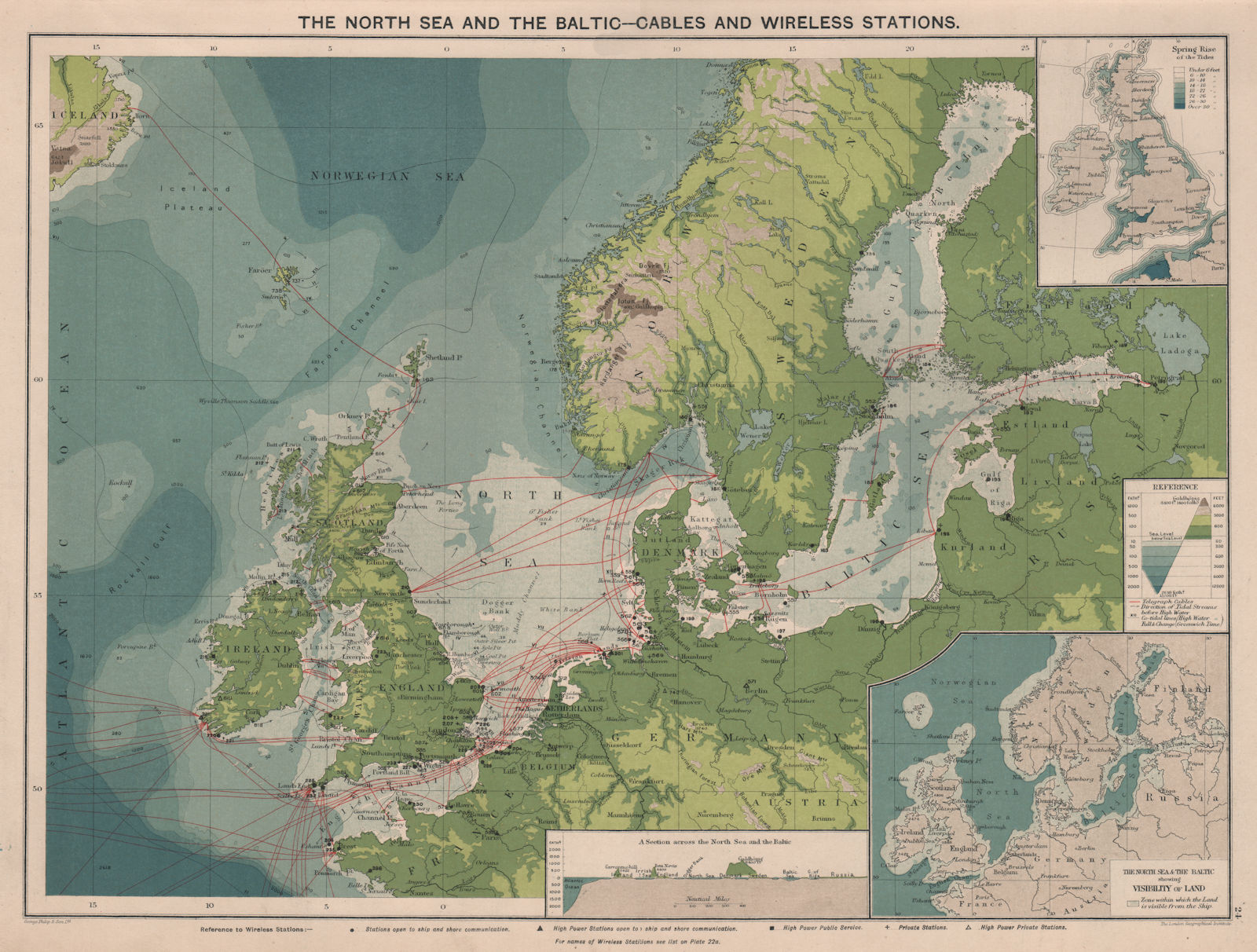 North Sea & Baltic. Cables & Wireless Stations Land visibility Section 1918 map