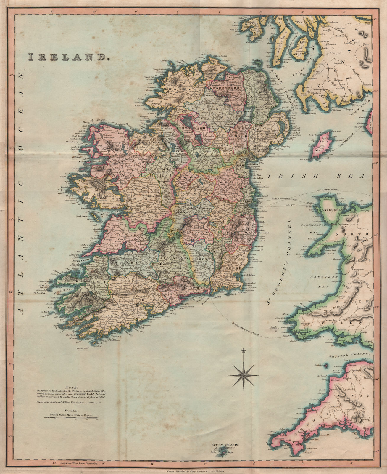 Antique map of Ireland by Henry Teesdale 1831 old plan chart