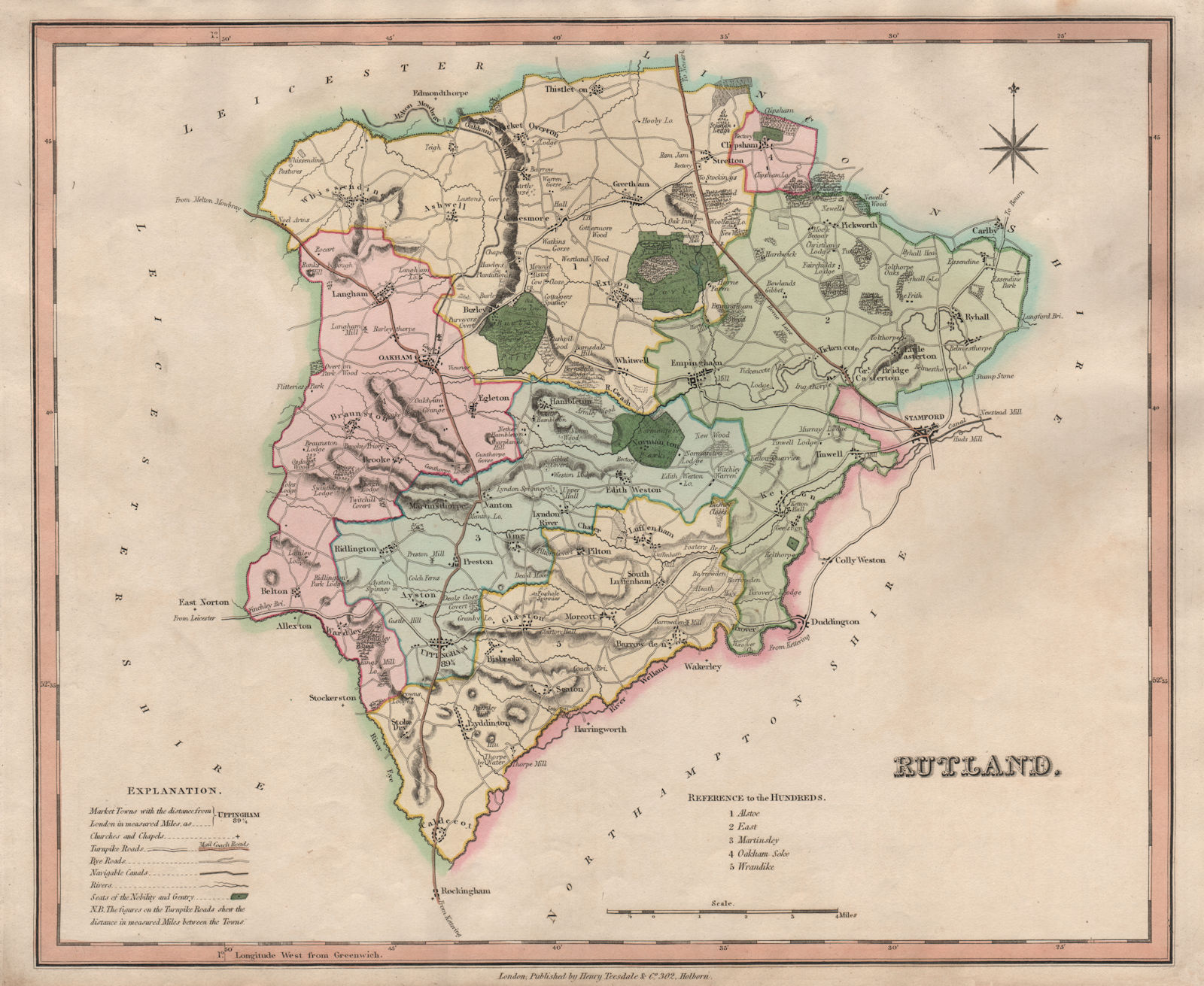 Antique county map of Rutland by Henry Teesdale 1831 old chart