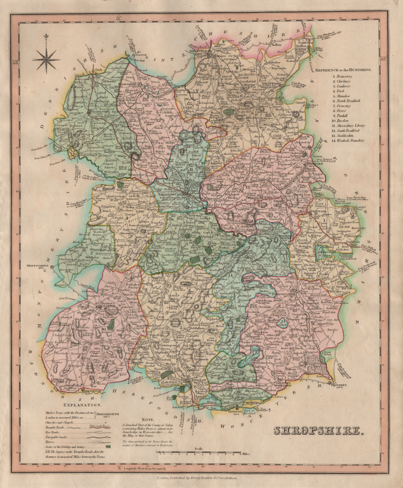 Antique county map of Shropshire by Henry Teesdale 1831 old chart