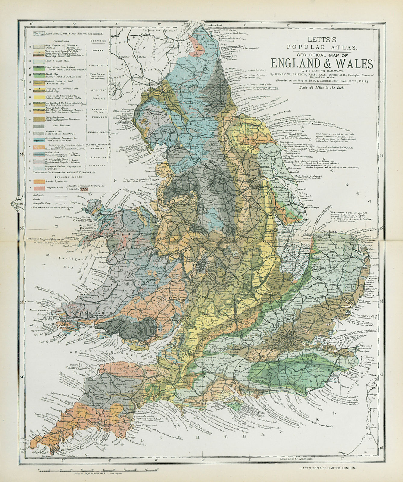 Associate Product ENGLAND & WALES colour geological Map. LETTS 1883 old antique plan chart