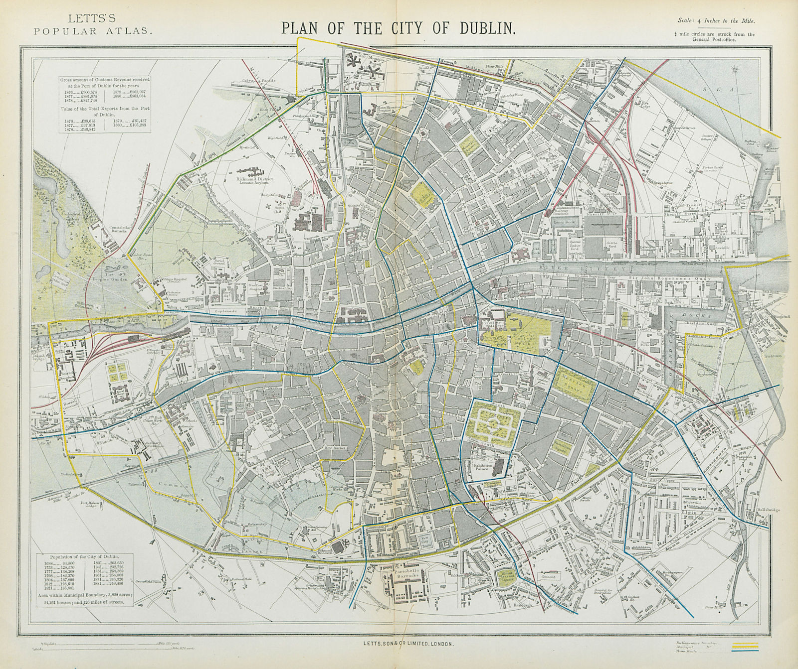Associate Product DUBLIN antique town city map plan. Railways tram routes stations. LETTS 1883