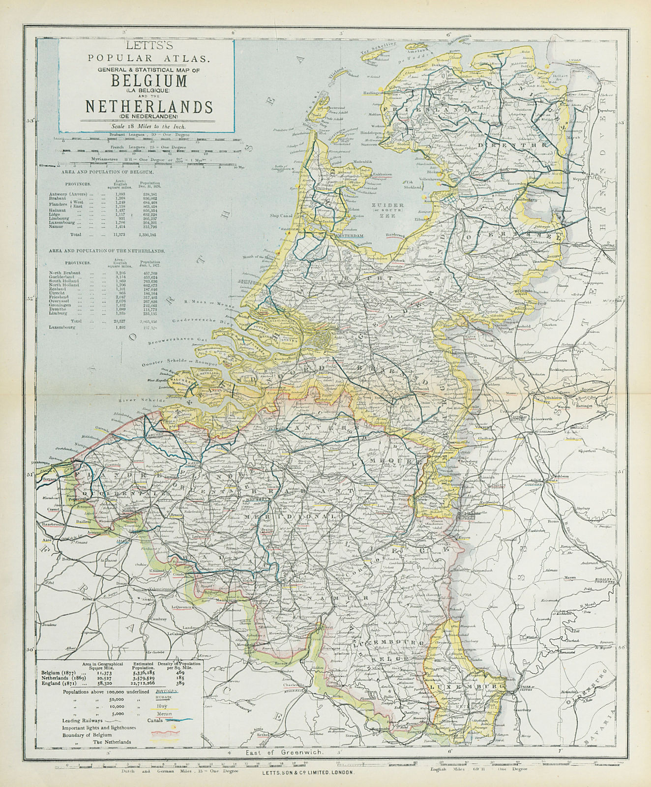 Associate Product BENELUX. Netherland Belgium & Luxembourg. Lighthouses canals. LETTS 1883 map