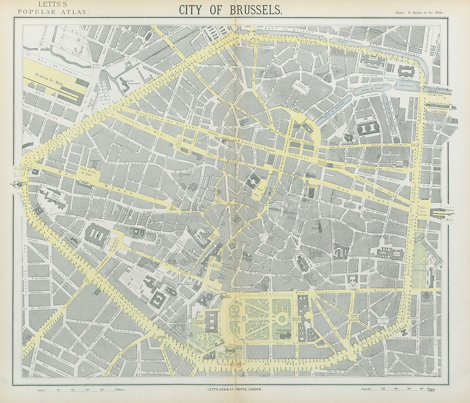 Associate Product BRUSSELS BRUXELLES BRUSSEL antique town city map plan. LETTS 1883 old