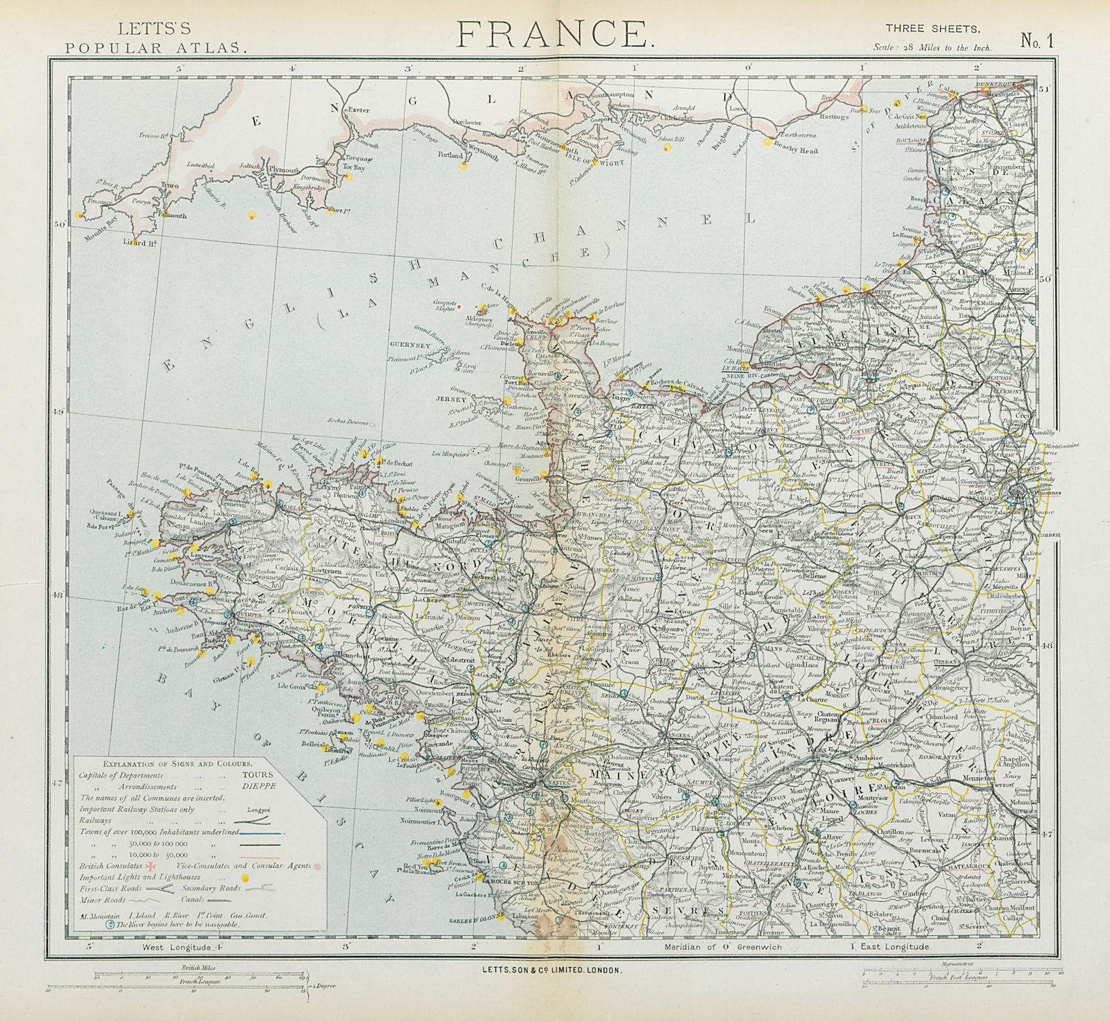 Associate Product NW FRANCE. Britanny Normandy Loire. Lighthouses British Consuls. LETTS 1883 map