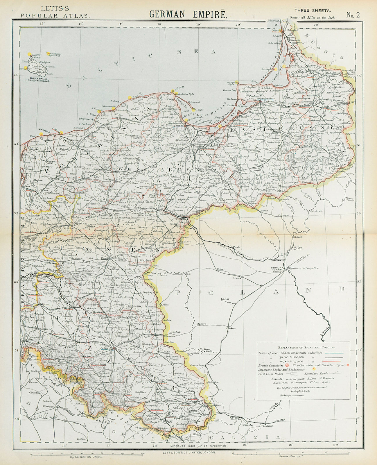 Associate Product EAST GERMAN EMPIRE. Prussia Poland Posen Silesia Pomerania. LETTS 1883 old map