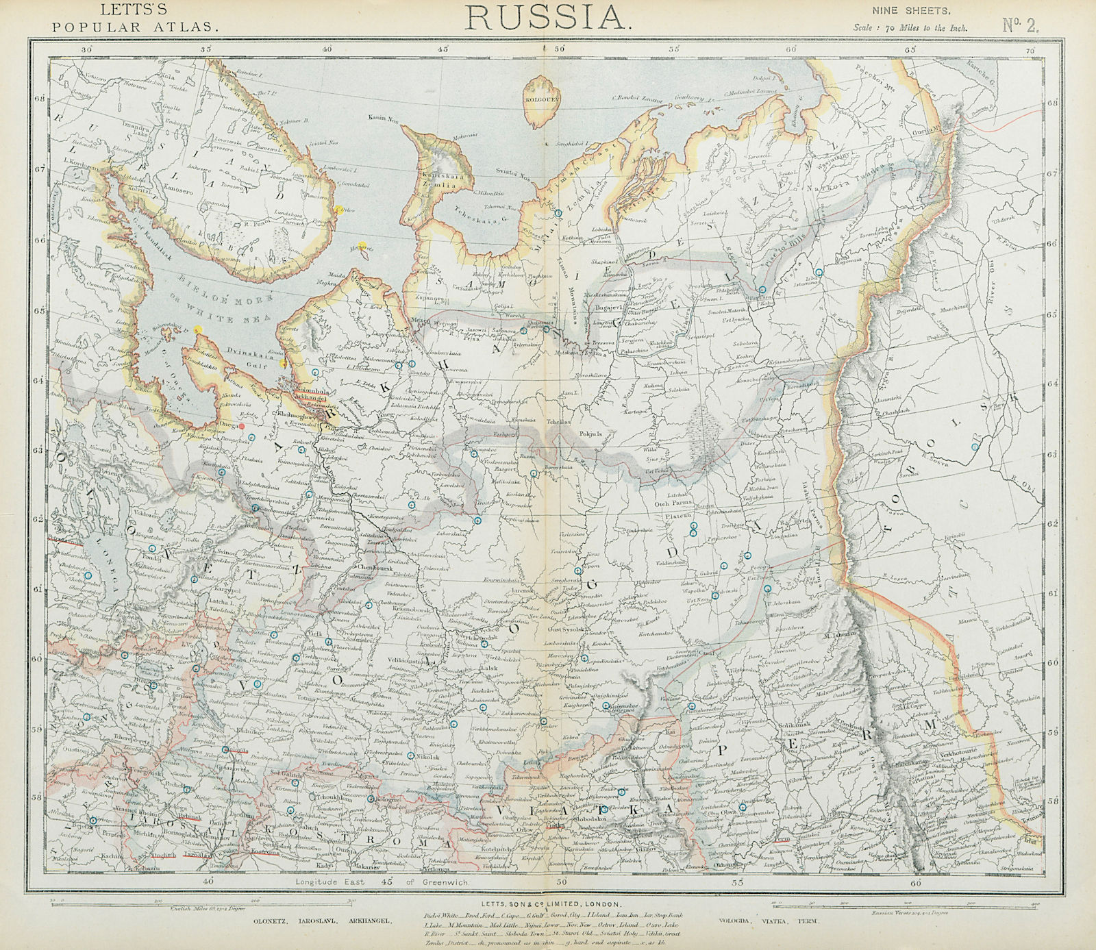 Associate Product RUSSIA Arkhangelsk Vologda VIatka Perm Olontez Iaroslavl Urals.LETTS 1883 map