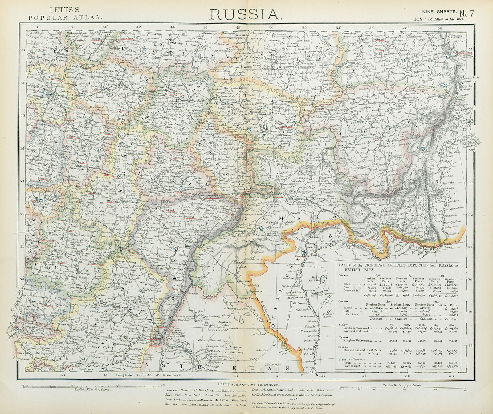 Associate Product RUSSIA Astrakhan Kostroma Viatra Perm Penza Saratov Kazan Tambor LETTS 1883 map
