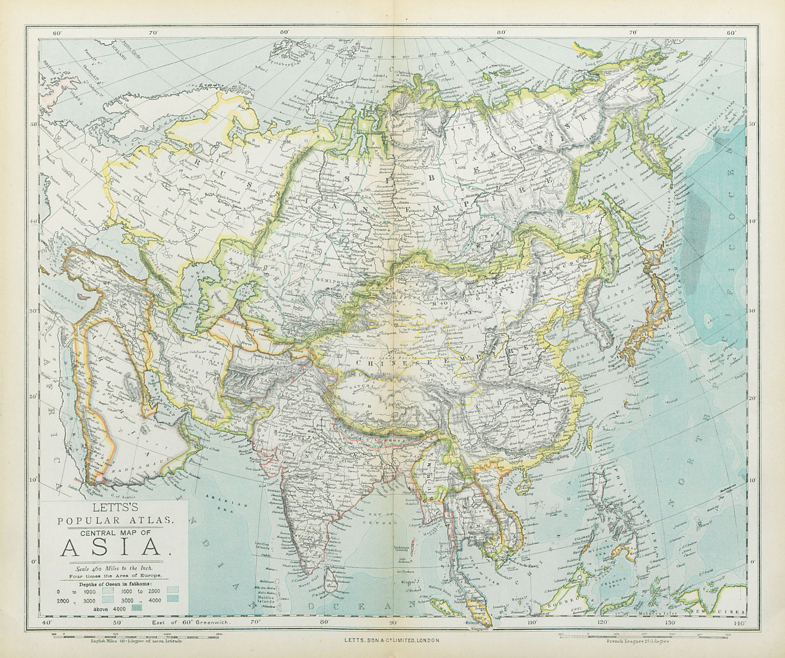 Associate Product ASIA. British India Hedjaz China Arabia Persia Siam Beloochistan. LETTS 1883 map