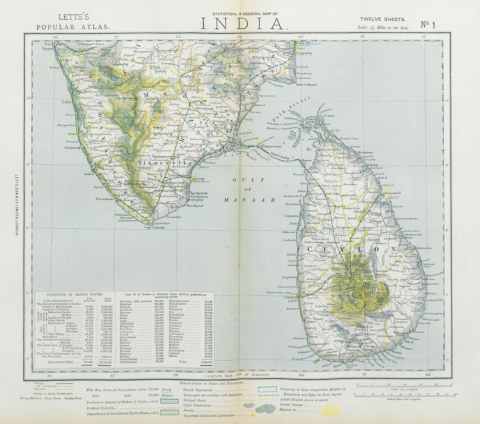 SOUTH BRITISH INDIA CEYLON SRI LANKA Kerala Coffee plantations. LETTS 1883 map