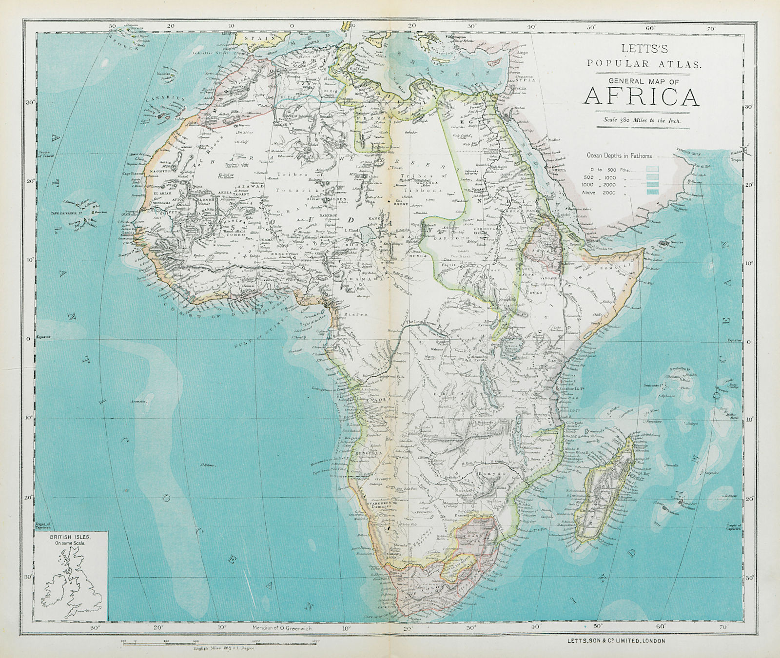 Associate Product EARLY COLONIAL AFRICA pre Scramble for Africa. Mountains of Kong. LETTS 1883 map