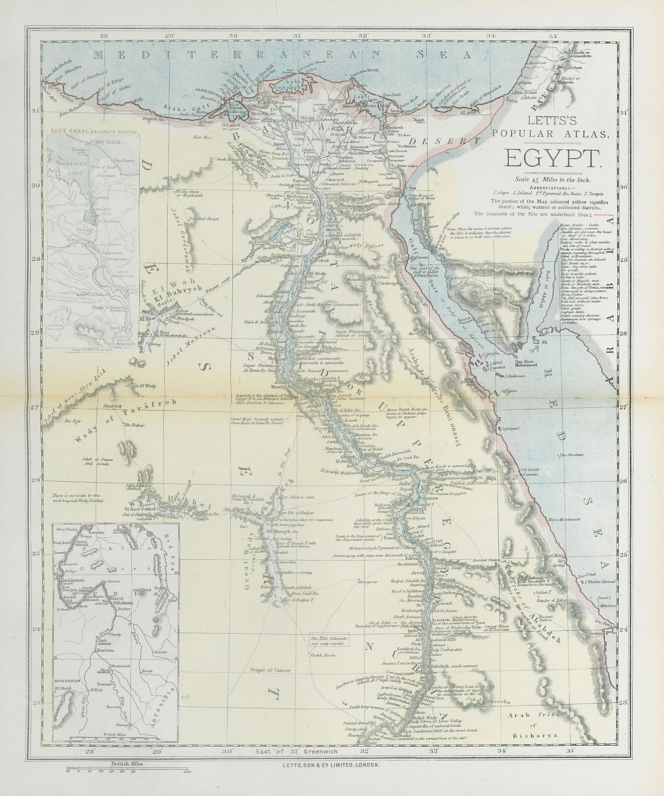 Associate Product EGYPT. Nile valley. Suez Canal. Red Sea. 'Sherm'/Sharm el-Sheikh. LETTS 1883 map