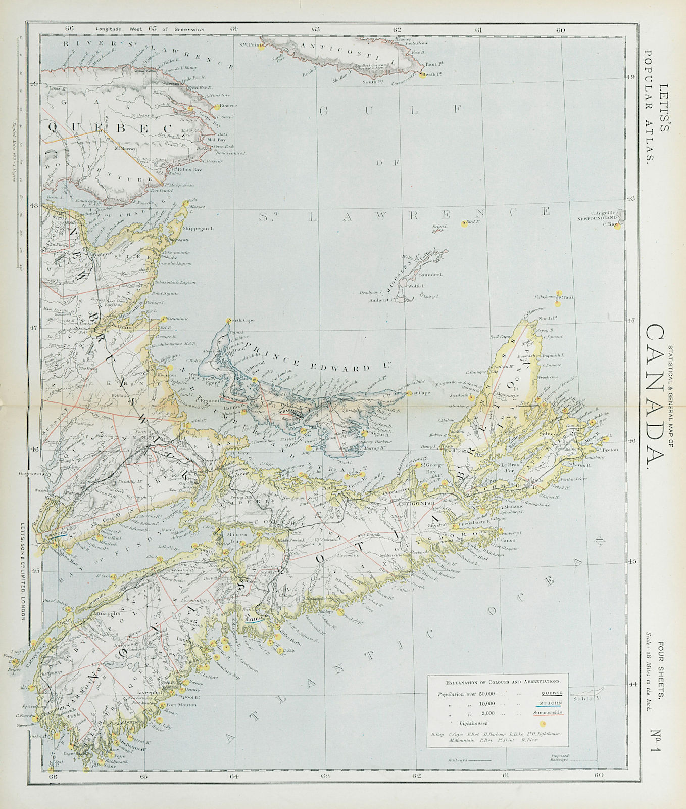 Associate Product NOVA SCOTIA New Brunswick Prince Edward's Island. Lighthouses. LETTS 1883 map