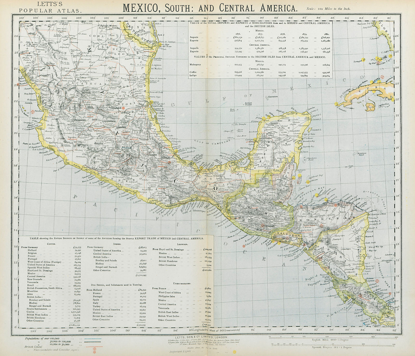 Associate Product SOUTHERN MEXICO & CENTRAL AMERICA. Lighthouses. Key West Yucatan. LETTS 1883 map
