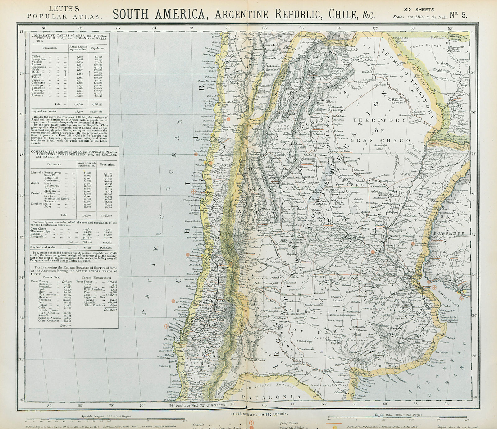 Associate Product SOUTH AMERICA. Chile Argentina. Lighthouses British Consuls. LETTS 1883 map