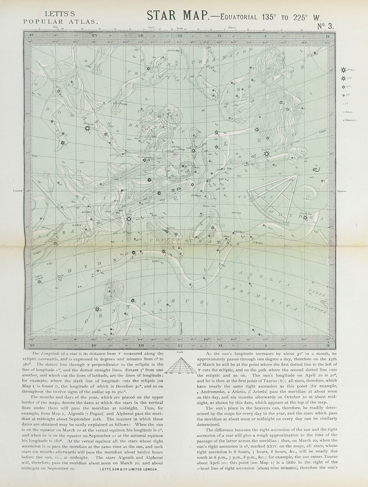 ASTRONOMY CELESTIAL Star map chart signs Autumn Leo Virgo Libra. LETTS 1883